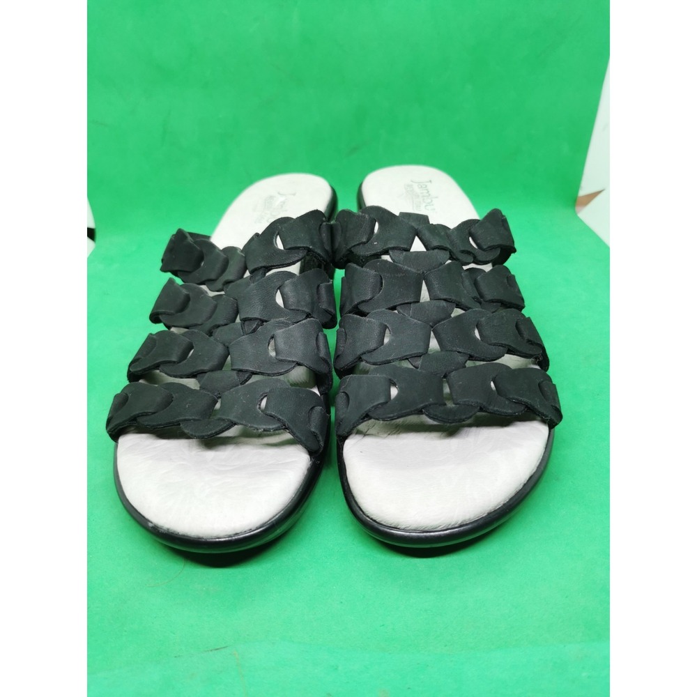 Jambu Memory Foam Romance Black Interlocked Leather Shoes Sandals Size 8 M
